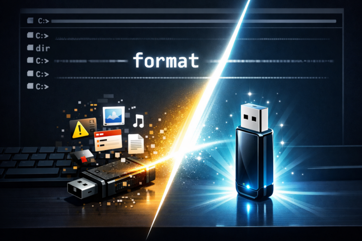 Флешка, очищенная от файлов командой format в терминале.