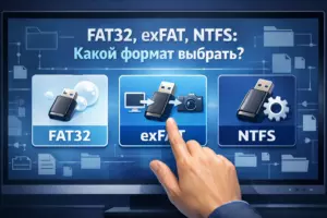 Выбор между файловыми системами FAT32, exFAT и NTFS.
