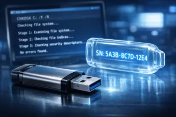Серийный номер USB-флешки, подсвеченный рядом с её изображением.