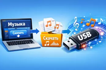 Инфографика: скачивание музыки с сервиса на USB-флешку.