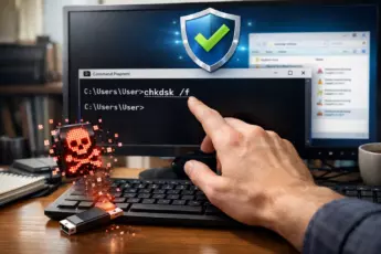 Исправление ошибок диска в Windows через chkdsk /f с защитой от вирусов