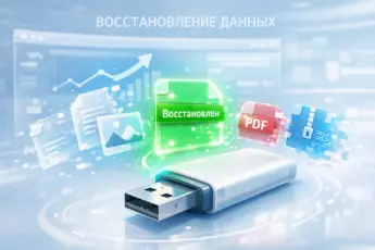 USB-флешка возвращает восстановленный файл среди цифровых осколков.